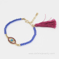 Crystal Beads Lucky Evil Eye Charm Bracelet With Tassel